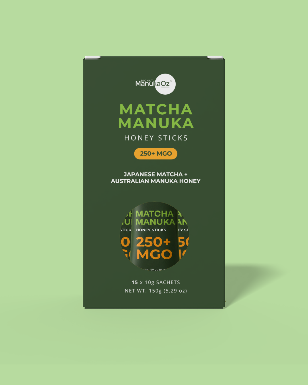 Matcha Manuka 250+MGO Box of Honey Sticks (15x10g Sachets)